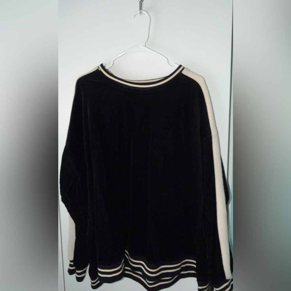 Easel Oversized Black Corduroy  and Cream Stripe Knit Long size Large